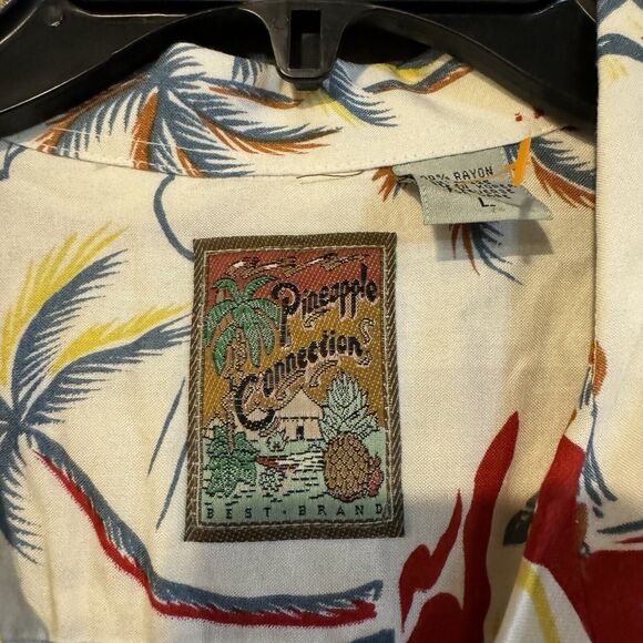 Vintage Pineapple Connection Hawaiian L Button Up SS Shirt Hula Island Palm Tree - Picture 3 of 6